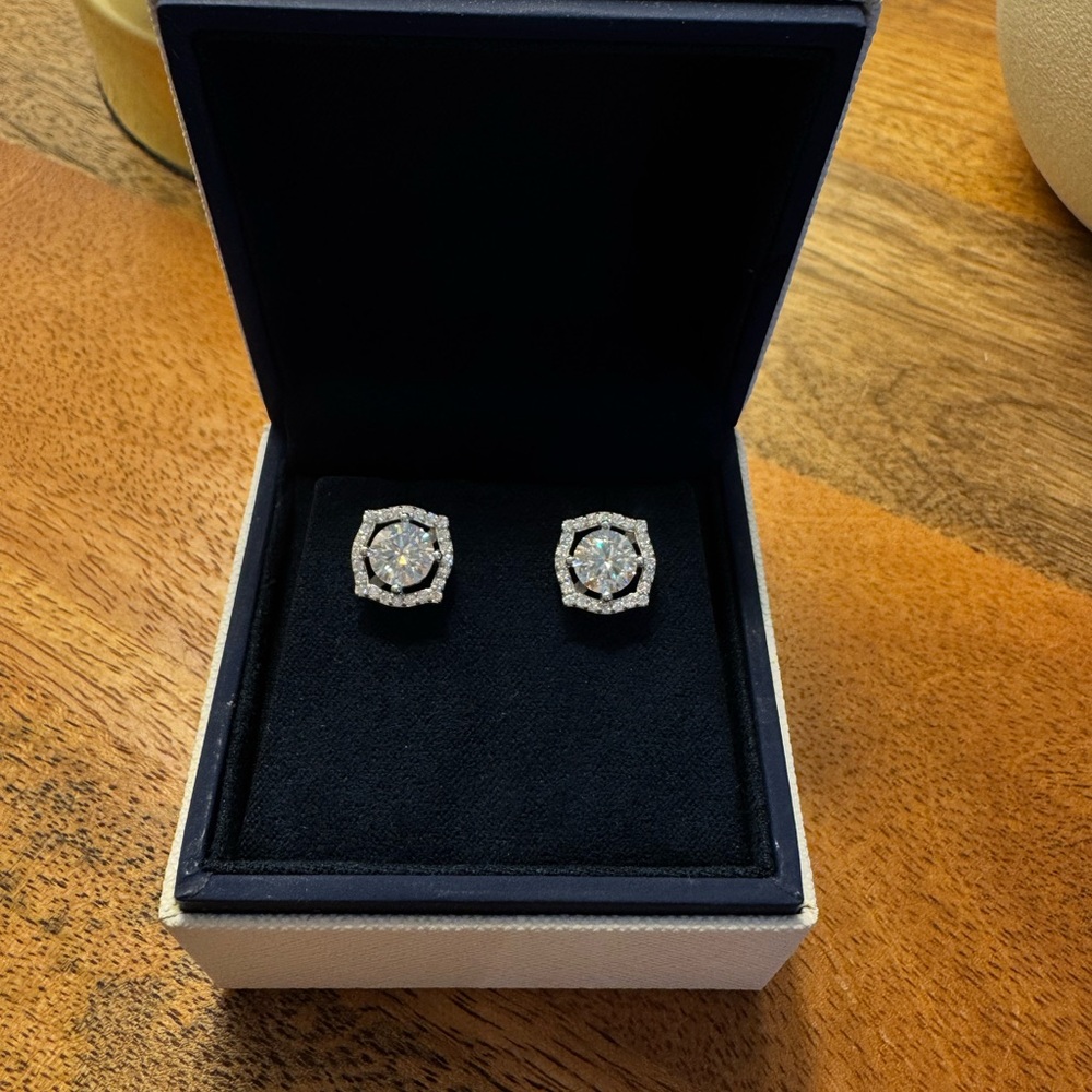 New Moissanite 10H10A Earrings 2CT(1CT *2)18K White Gold Plated Sterling Silver